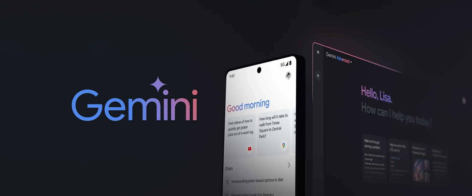 Screens of the new Google Gemini chatbot app