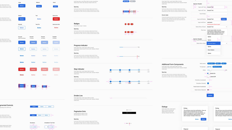 Sticker sheet of UI components from design system