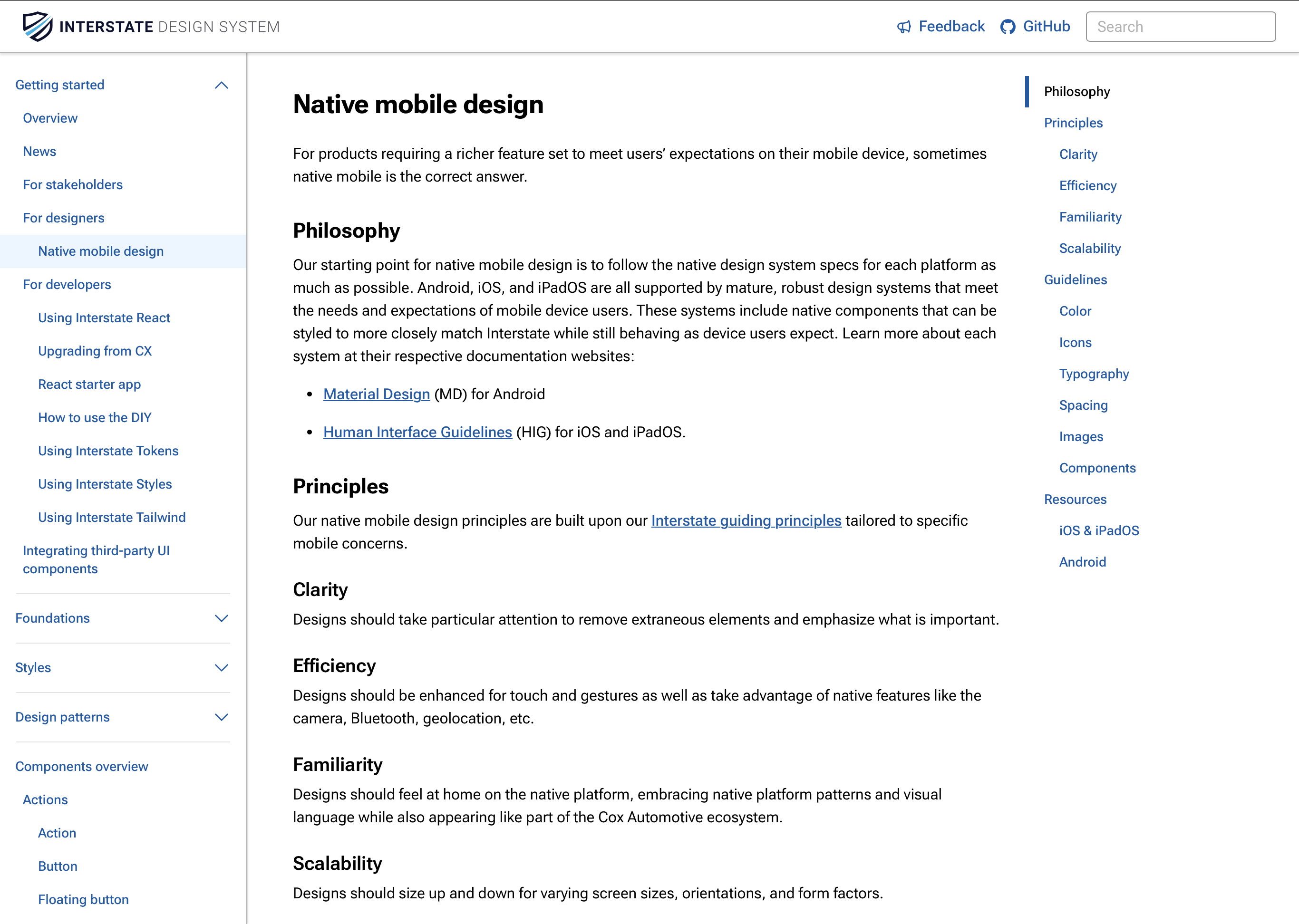 Interstate Design System, Mobile Guidlines