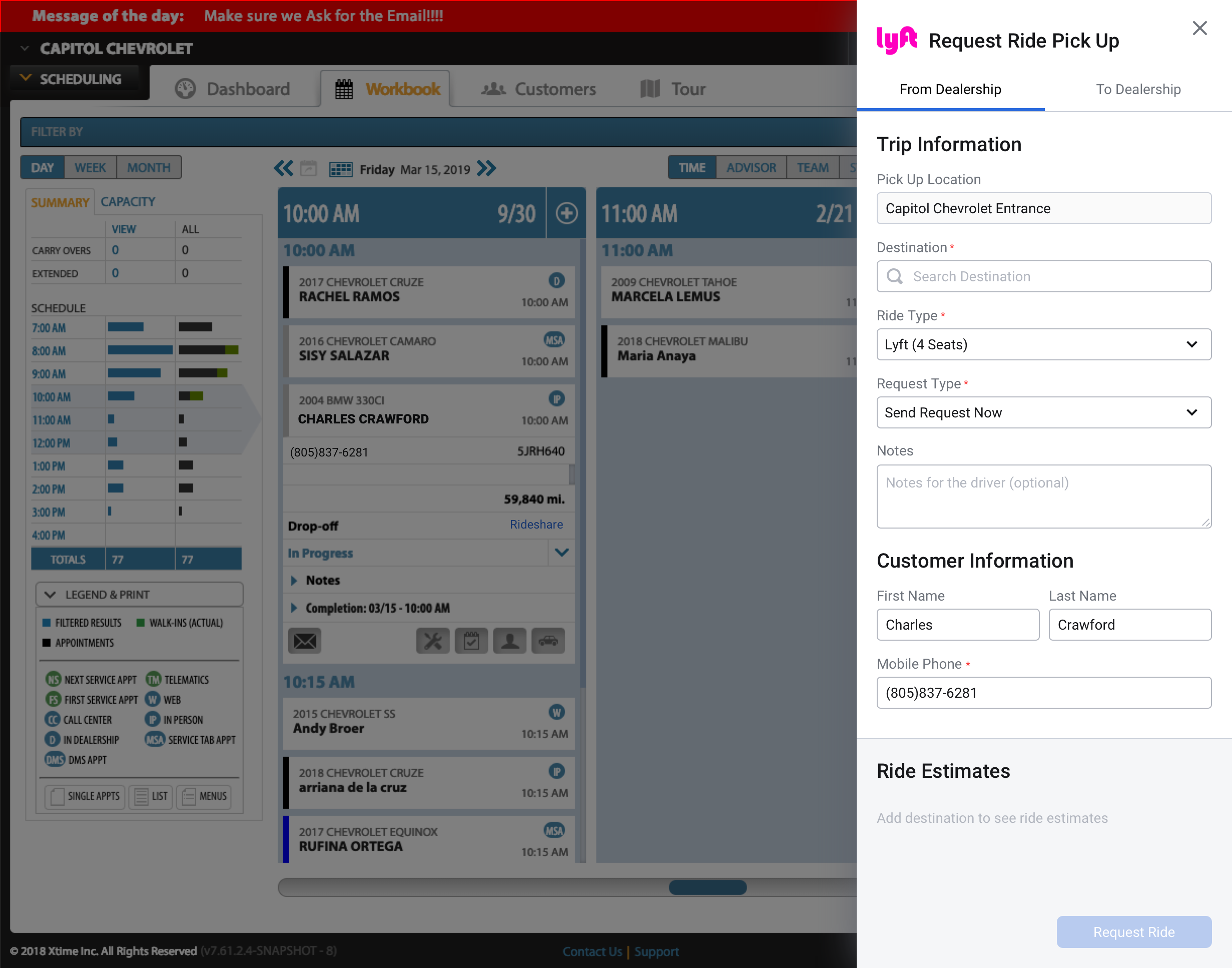 Default screen, From Dealership | Rideshare + Scheduling